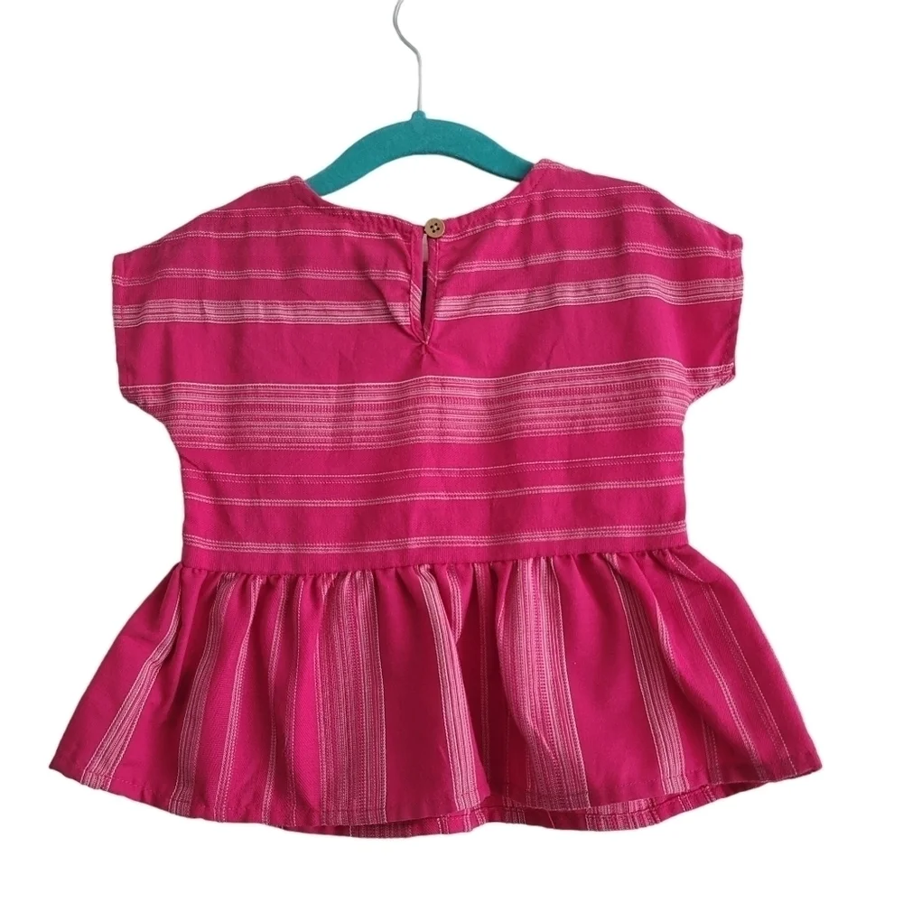 Genuine Kids 18 M OshKosh B'Gosh Pink Striped Tassle Blouse Shirt Boho